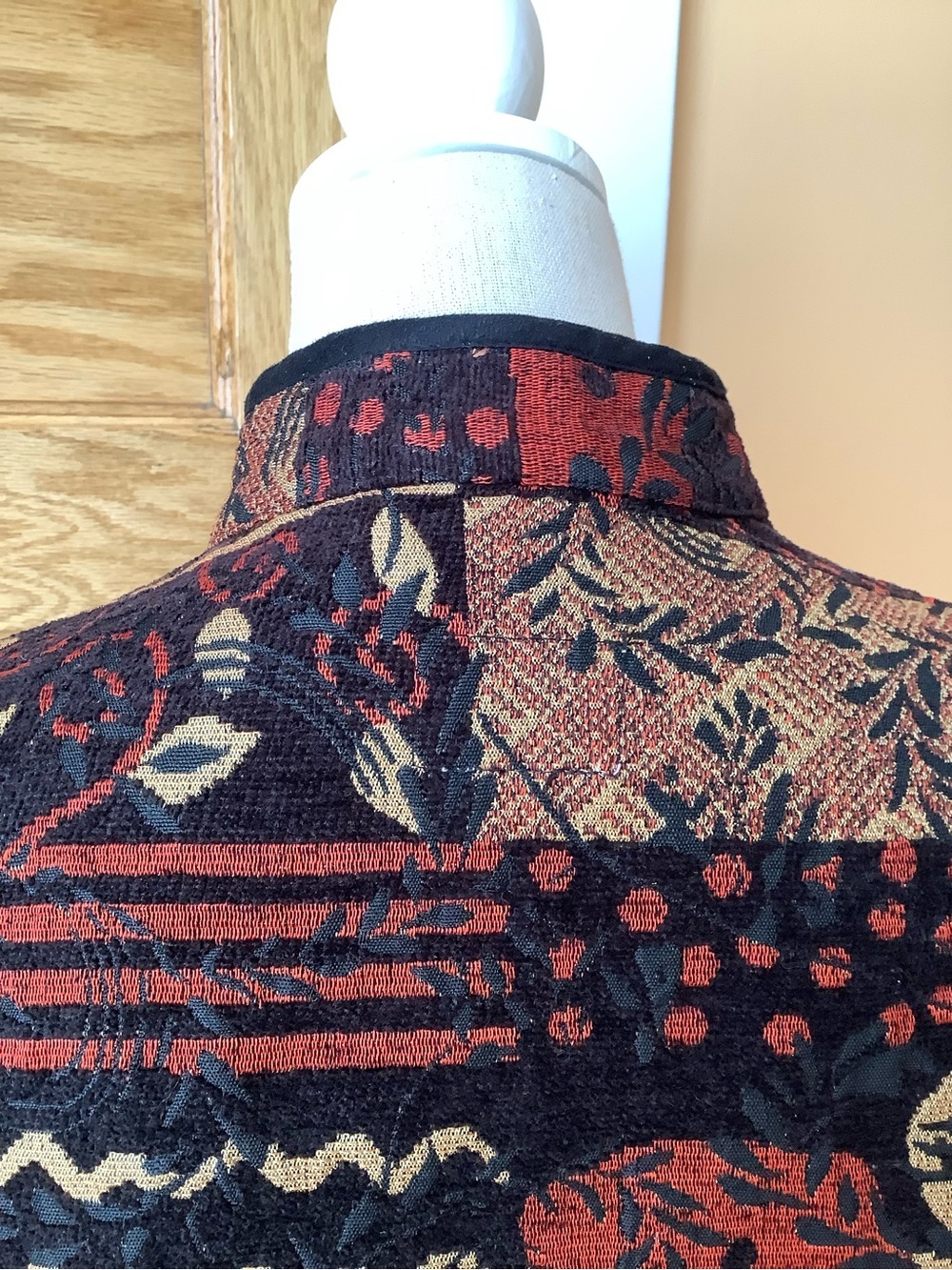 VINTAGE Tapestry Mixed Print Zip Front Jacket Boho Patchwork Motif M - Picture 6 of 11